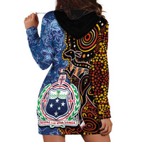Samoa and Australia Together Hoodie Dress Kangaroo and Tribal Hibiscus Aboriginal Pattern