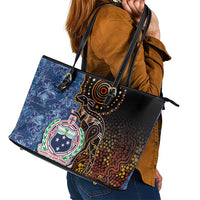 Samoa and Australia Together Leather Tote Bag Kangaroo and Tribal Hibiscus Aboriginal Pattern LT03 - Polynesian Pride