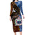 Samoa and Australia Together Long Sleeve Bodycon Dress Kangaroo and Tribal Hibiscus Aboriginal Pattern