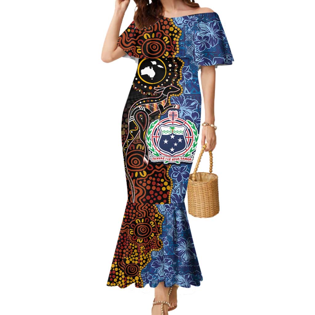 Samoa and Australia Together Mermaid Dress Kangaroo and Tribal Hibiscus Aboriginal Pattern