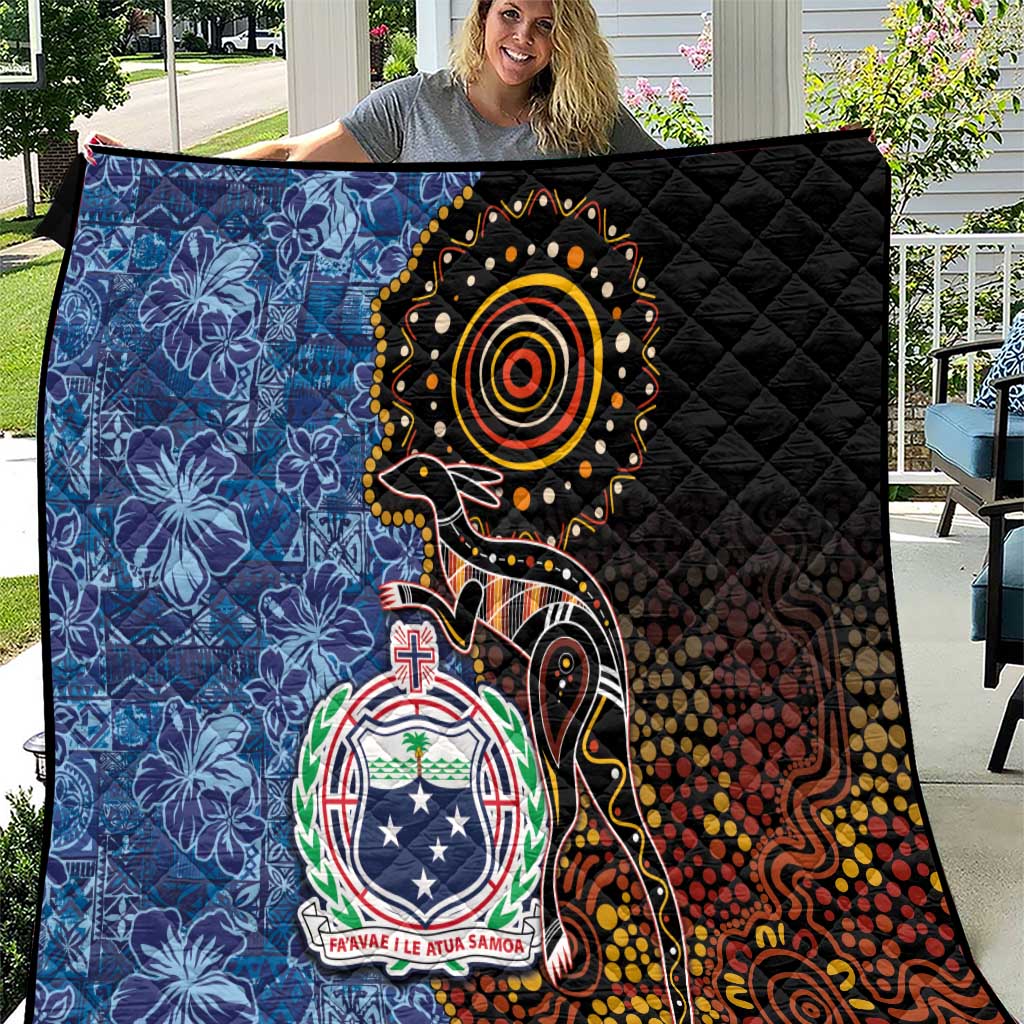 Samoa and Australia Together Quilt Kangaroo and Tribal Hibiscus Aboriginal Pattern