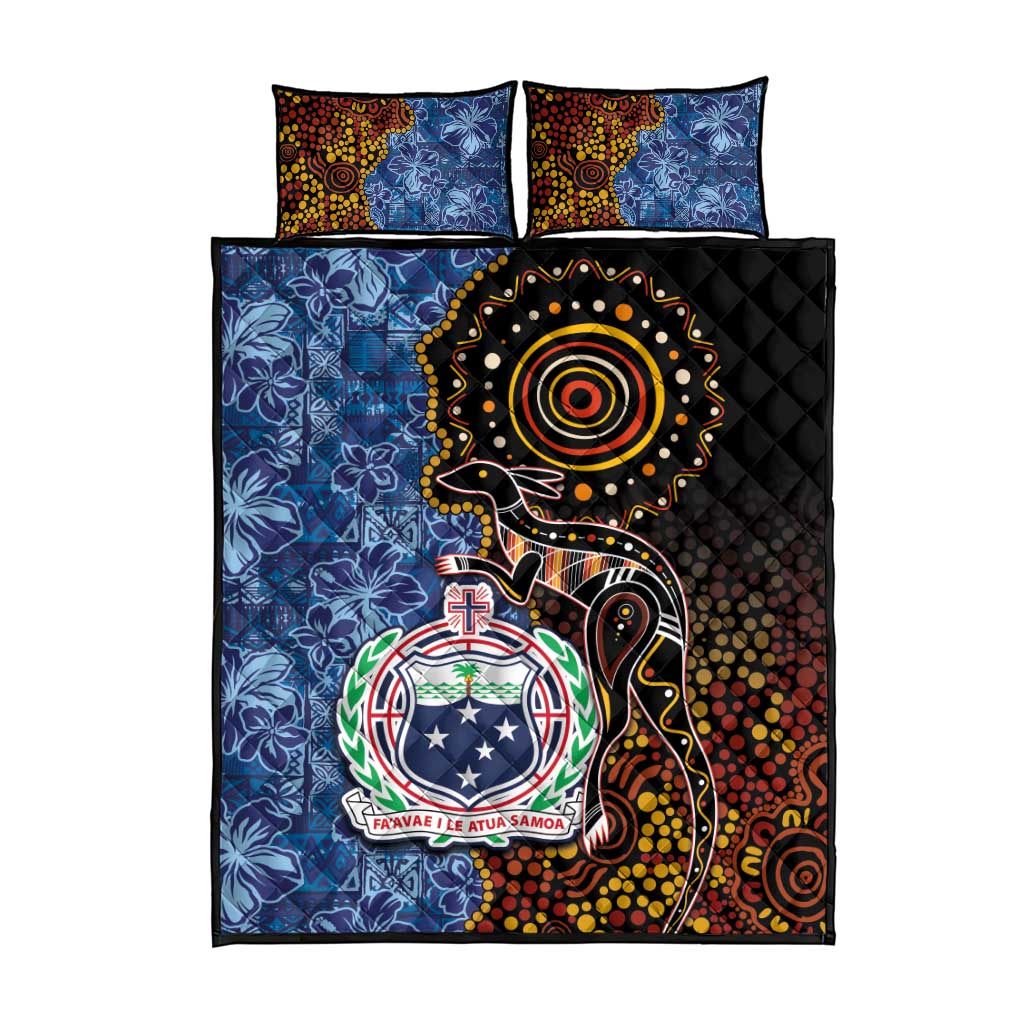 Samoa and Australia Together Quilt Bed Set Kangaroo and Tribal Hibiscus Aboriginal Pattern LT03 - Polynesian Pride