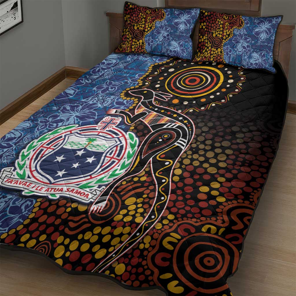 Samoa and Australia Together Quilt Bed Set Kangaroo and Tribal Hibiscus Aboriginal Pattern LT03 - Polynesian Pride