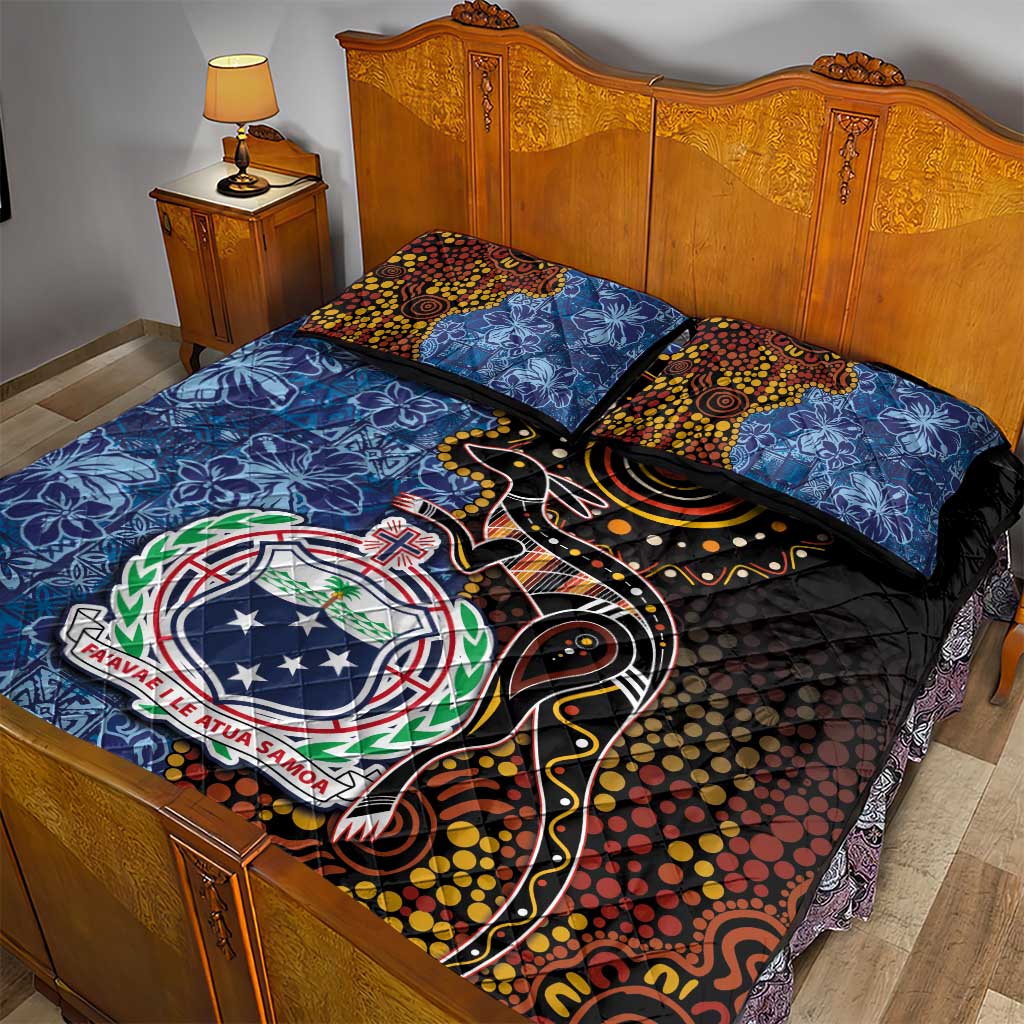 Samoa and Australia Together Quilt Bed Set Kangaroo and Tribal Hibiscus Aboriginal Pattern LT03 - Polynesian Pride
