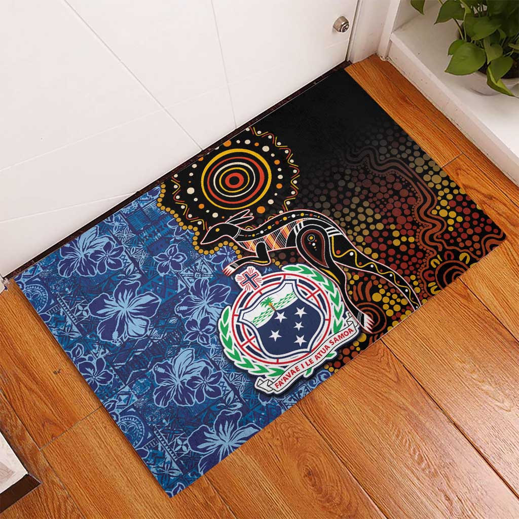 Samoa and Australia Together Rubber Doormat Kangaroo and Tribal Hibiscus Aboriginal Pattern LT03 - Polynesian Pride