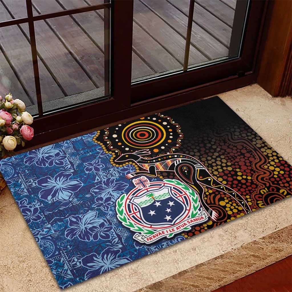 Samoa and Australia Together Rubber Doormat Kangaroo and Tribal Hibiscus Aboriginal Pattern LT03 - Polynesian Pride