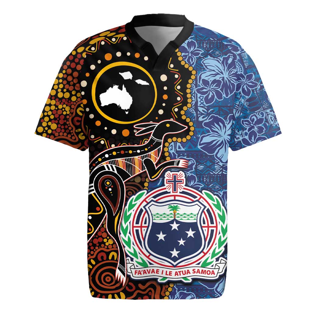 Samoa and Australia Together Rugby Jersey Kangaroo and Tribal Hibiscus Aboriginal Pattern