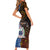 Samoa and Australia Together Short Sleeve Bodycon Dress Kangaroo and Tribal Hibiscus Aboriginal Pattern