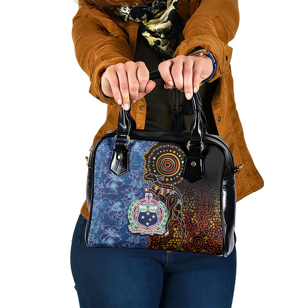 Samoa and Australia Together Shoulder Handbag Kangaroo and Tribal Hibiscus Aboriginal Pattern