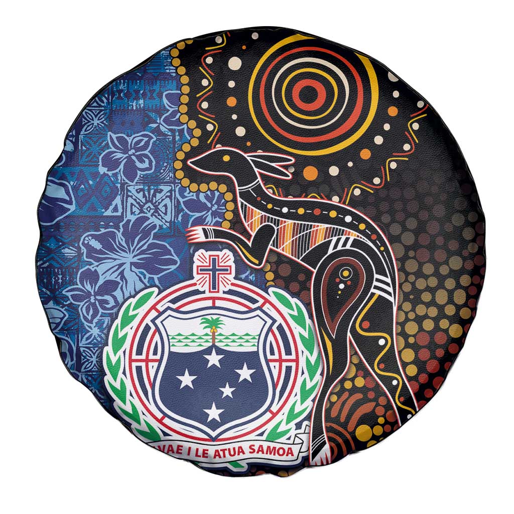 Samoa and Australia Together Spare Tire Cover Kangaroo and Tribal Hibiscus Aboriginal Pattern LT03 - Polynesian Pride