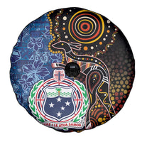 Samoa and Australia Together Spare Tire Cover Kangaroo and Tribal Hibiscus Aboriginal Pattern LT03 - Polynesian Pride