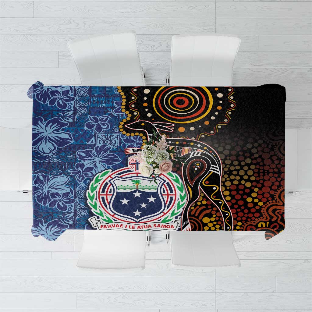 Samoa and Australia Together Tablecloth Kangaroo and Tribal Hibiscus Aboriginal Pattern LT03 Blue - Polynesian Pride