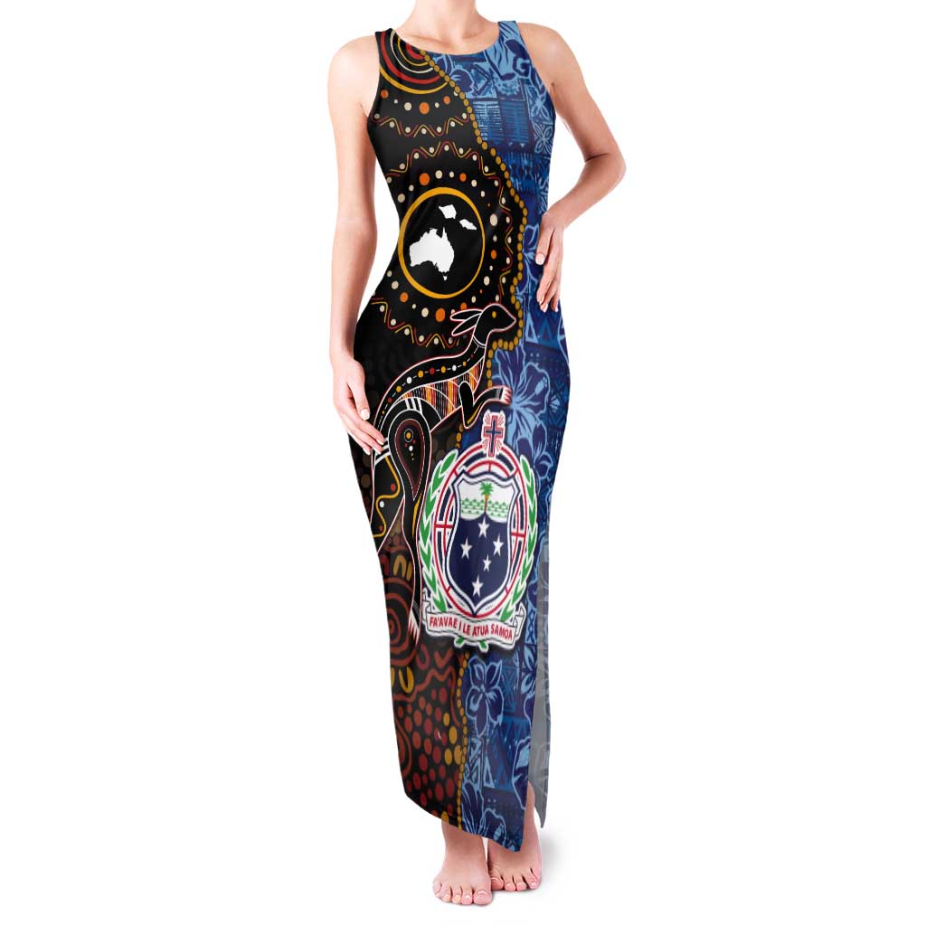 Samoa and Australia Together Tank Maxi Dress Kangaroo and Tribal Hibiscus Aboriginal Pattern