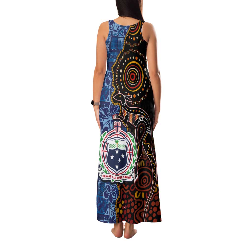 Samoa and Australia Together Tank Maxi Dress Kangaroo and Tribal Hibiscus Aboriginal Pattern