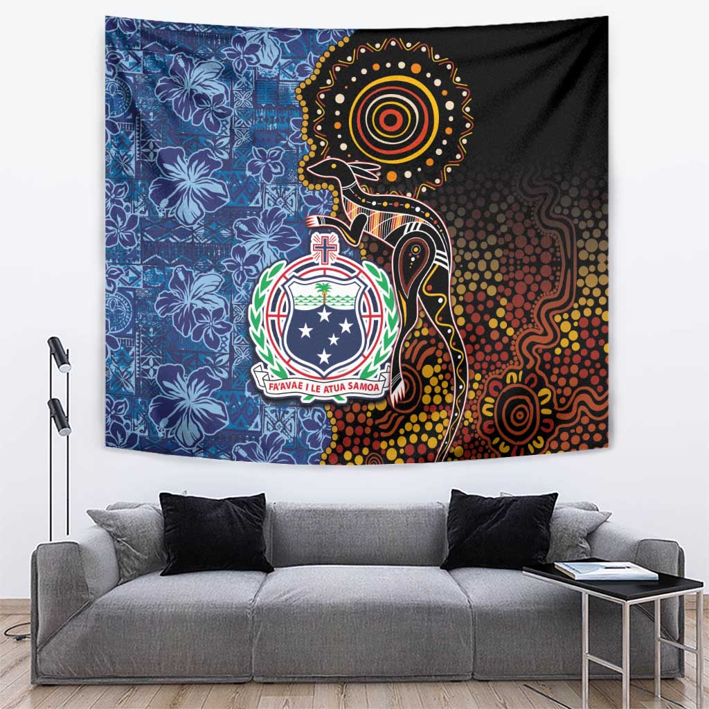 Samoa and Australia Together Tapestry Kangaroo and Tribal Hibiscus Aboriginal Pattern