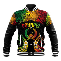 Personalised Pohnpei Independence Day Baseball Jacket Polynesian Tattoo and Plumeria Reggae Color LT03 Unisex Reggae - Polynesian Pride