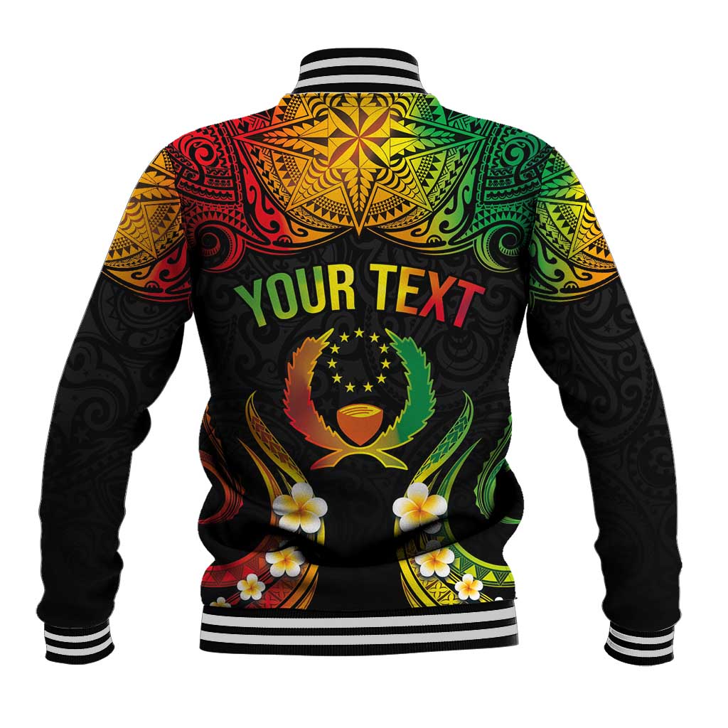 Personalised Pohnpei Independence Day Baseball Jacket Polynesian Tattoo and Plumeria Reggae Color LT03 - Polynesian Pride