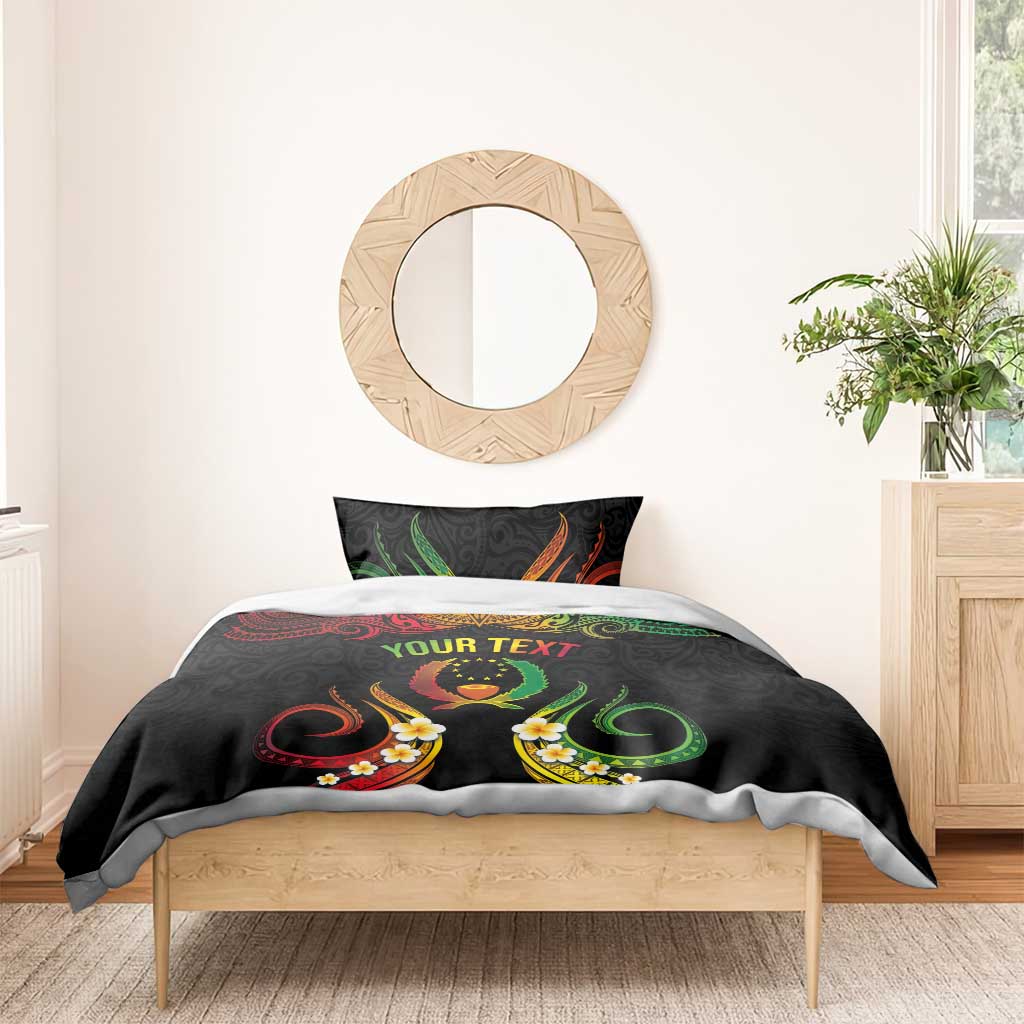 Personalised Pohnpei Independence Day Bedding Set Polynesian Tattoo and Plumeria Reggae Color