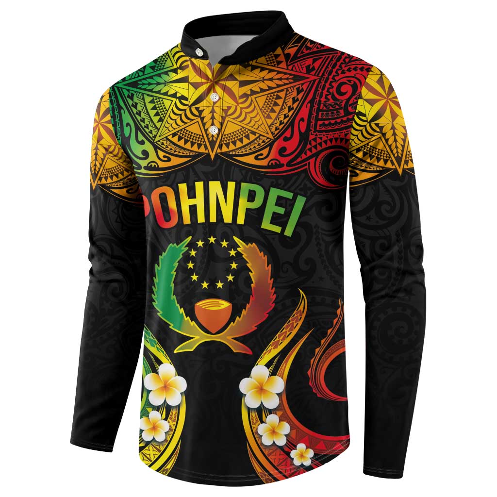Personalised Pohnpei Independence Day Button Sweatshirt Polynesian Tattoo and Plumeria Reggae Color LT03 - Polynesian Pride