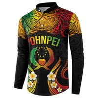 Personalised Pohnpei Independence Day Button Sweatshirt Polynesian Tattoo and Plumeria Reggae Color LT03 - Polynesian Pride