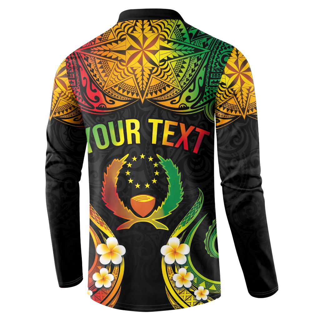 Personalised Pohnpei Independence Day Button Sweatshirt Polynesian Tattoo and Plumeria Reggae Color LT03 - Polynesian Pride