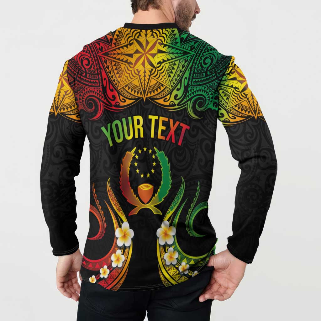 Personalised Pohnpei Independence Day Button Sweatshirt Polynesian Tattoo and Plumeria Reggae Color LT03 - Polynesian Pride