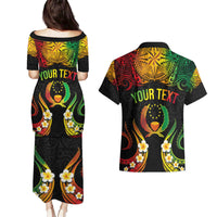 Personalised Pohnpei Independence Day Couples Matching Puletasi and Hawaiian Shirt Polynesian Tattoo and Plumeria Reggae Color LT03 - Polynesian Pride