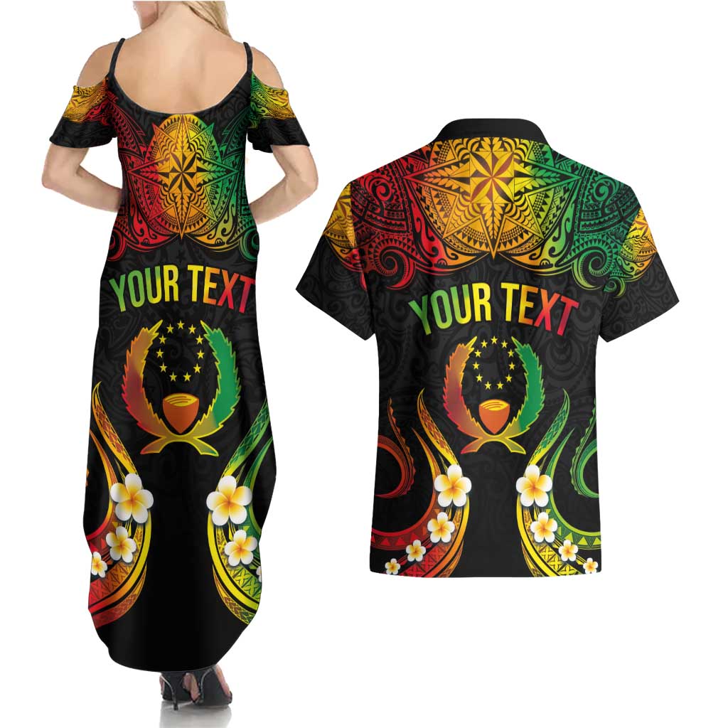 Personalised Pohnpei Independence Day Couples Matching Summer Maxi Dress and Hawaiian Shirt Polynesian Tattoo and Plumeria Reggae Color