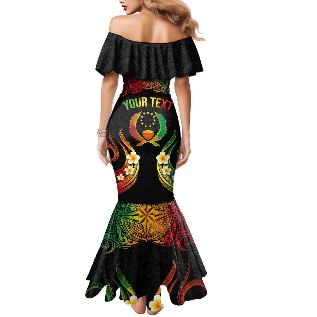 Personalised Pohnpei Independence Day Family Matching Mermaid Dress and Hawaiian Shirt Polynesian Tattoo and Plumeria Reggae Color