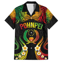 Personalised Pohnpei Independence Day Family Matching Off Shoulder Maxi Dress and Hawaiian Shirt Polynesian Tattoo and Plumeria Reggae Color