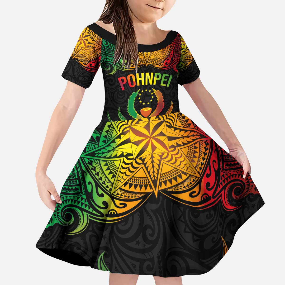 Personalised Pohnpei Independence Day Family Matching Puletasi and Hawaiian Shirt Polynesian Tattoo and Plumeria Reggae Color