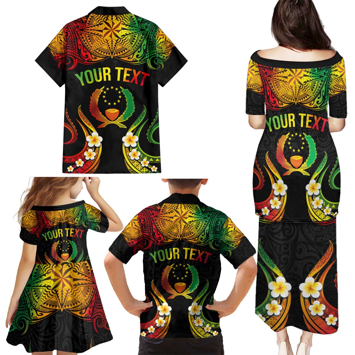 Personalised Pohnpei Independence Day Family Matching Puletasi and Hawaiian Shirt Polynesian Tattoo and Plumeria Reggae Color