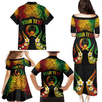 Personalised Pohnpei Independence Day Family Matching Puletasi and Hawaiian Shirt Polynesian Tattoo and Plumeria Reggae Color