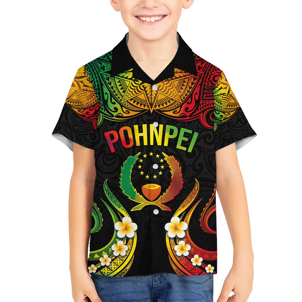 Personalised Pohnpei Independence Day Family Matching Tank Maxi Dress and Hawaiian Shirt Polynesian Tattoo and Plumeria Reggae Color LT03 Son's Shirt Reggae - Polynesian Pride