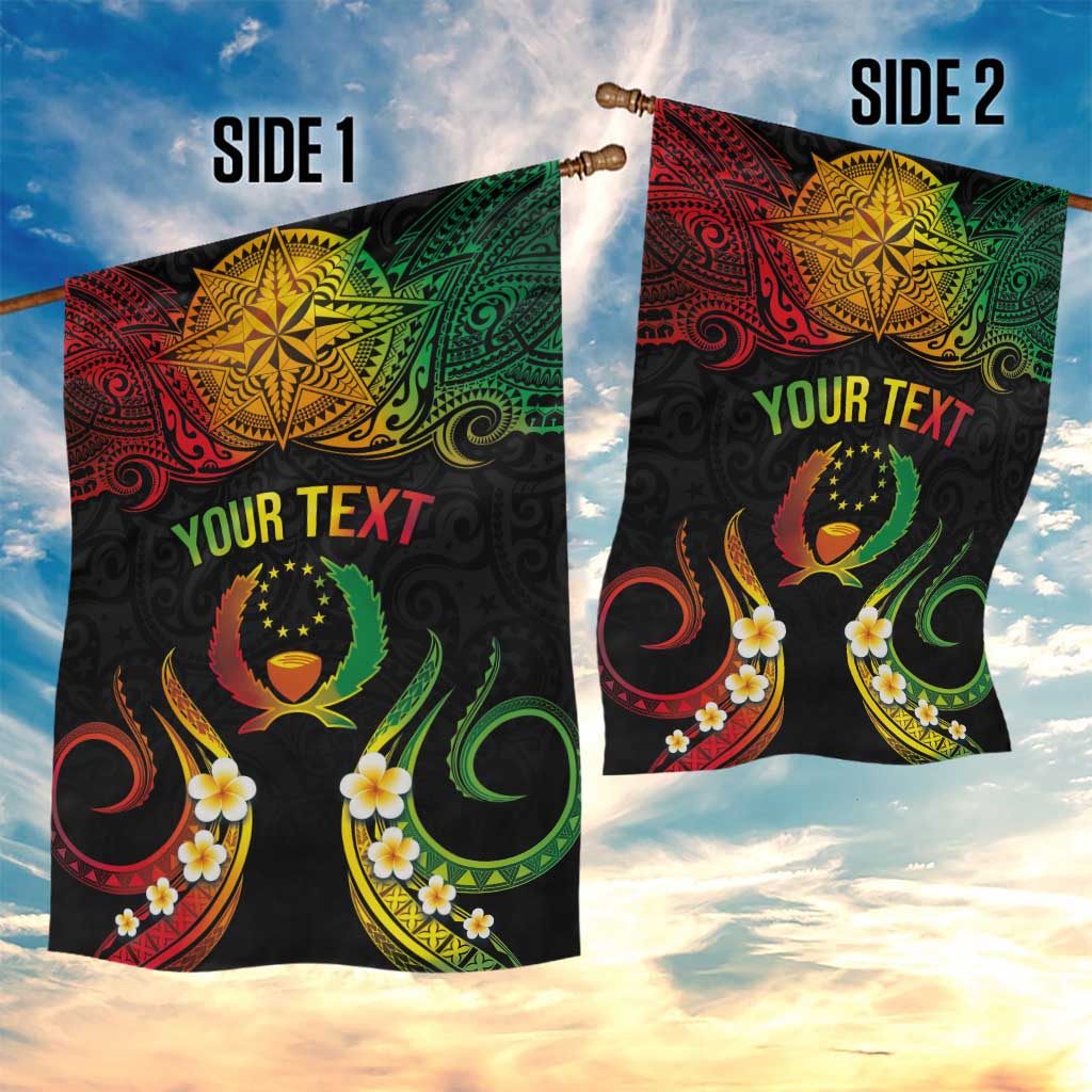 Personalised Pohnpei Independence Day Garden Flag Polynesian Tattoo and Plumeria Reggae Color LT03 - Polynesian Pride