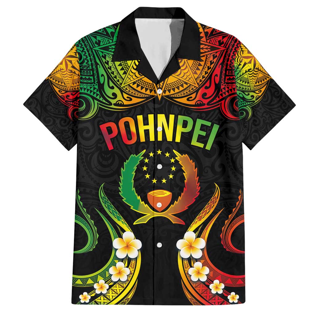 Personalised Pohnpei Independence Day Hawaiian Shirt Polynesian Tattoo and Plumeria Reggae Color