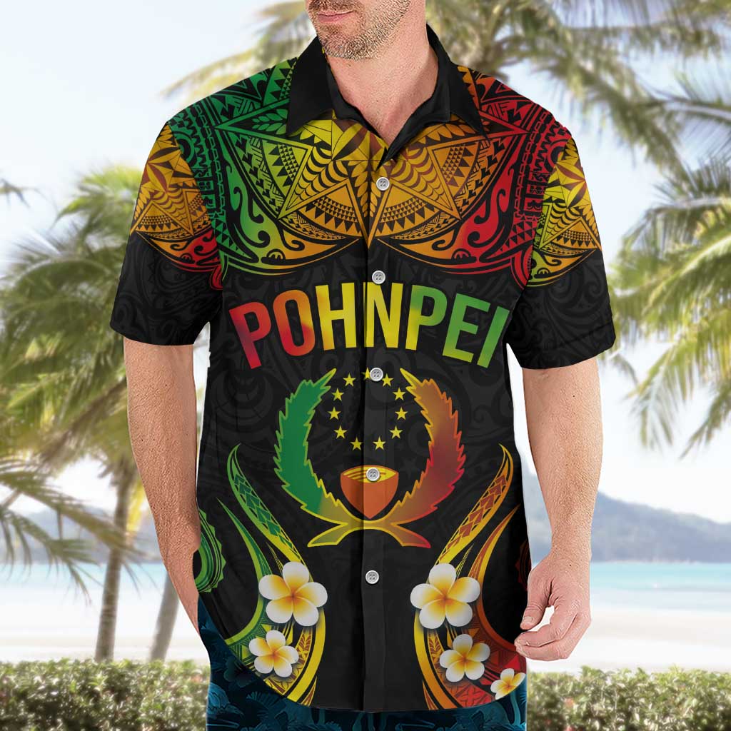 Personalised Pohnpei Independence Day Hawaiian Shirt Polynesian Tattoo and Plumeria Reggae Color LT03 - Polynesian Pride