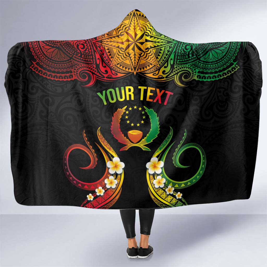 Personalised Pohnpei Independence Day Hooded Blanket Polynesian Tattoo and Plumeria Reggae Color