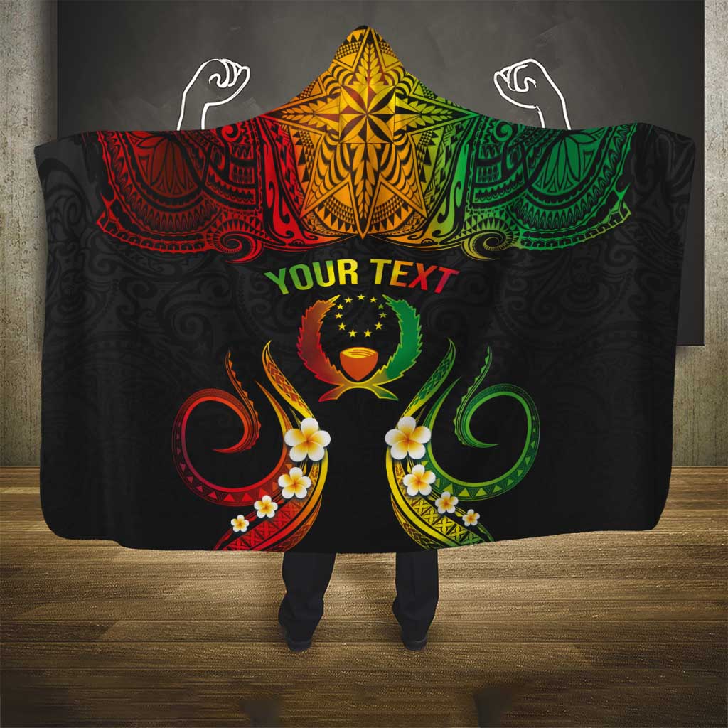 Personalised Pohnpei Independence Day Hooded Blanket Polynesian Tattoo and Plumeria Reggae Color LT03 - Polynesian Pride