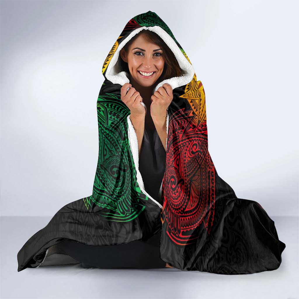 Personalised Pohnpei Independence Day Hooded Blanket Polynesian Tattoo and Plumeria Reggae Color LT03 - Polynesian Pride