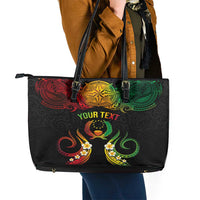 Personalised Pohnpei Independence Day Leather Tote Bag Polynesian Tattoo and Plumeria Reggae Color LT03 - Polynesian Pride