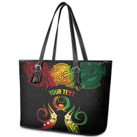 Personalised Pohnpei Independence Day Leather Tote Bag Polynesian Tattoo and Plumeria Reggae Color LT03 - Polynesian Pride