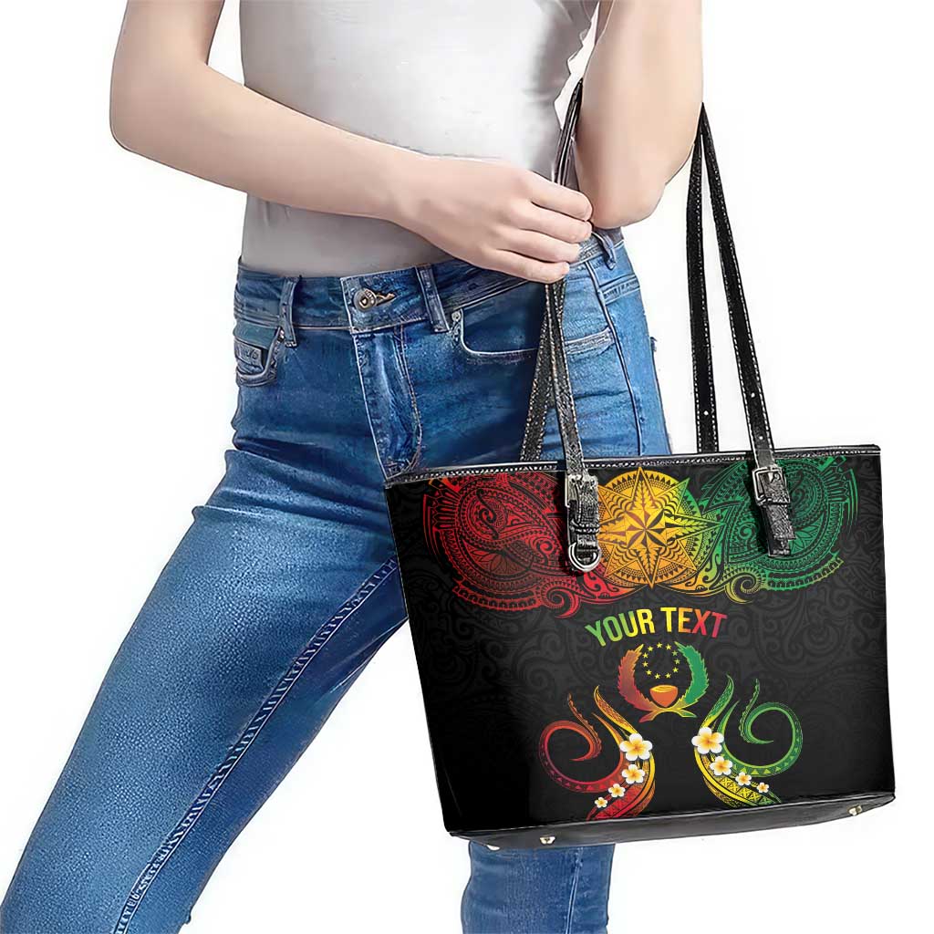 Personalised Pohnpei Independence Day Leather Tote Bag Polynesian Tattoo and Plumeria Reggae Color LT03 - Polynesian Pride