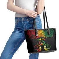 Personalised Pohnpei Independence Day Leather Tote Bag Polynesian Tattoo and Plumeria Reggae Color LT03 - Polynesian Pride