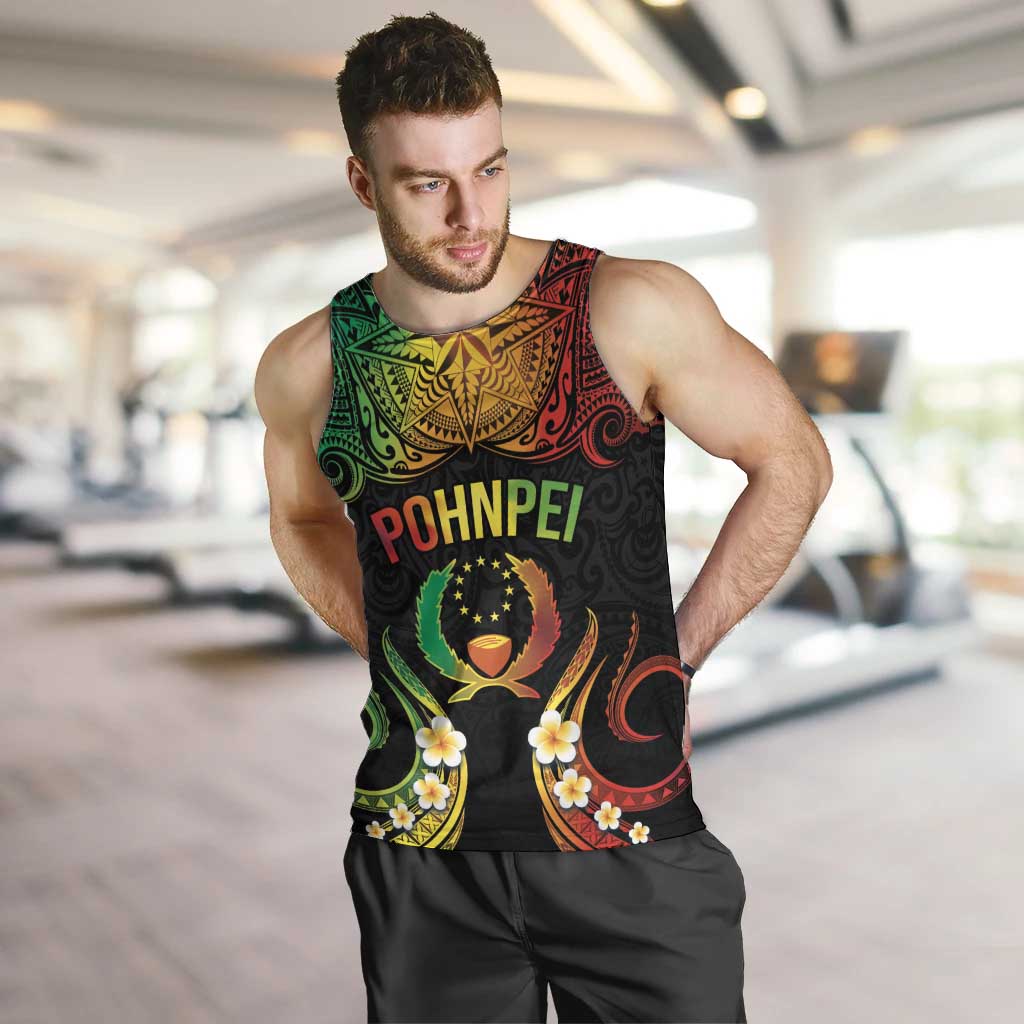 Personalised Pohnpei Independence Day Men Tank Top Polynesian Tattoo and Plumeria Reggae Color LT03 Reggae - Polynesian Pride