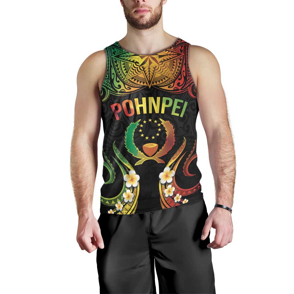 Personalised Pohnpei Independence Day Men Tank Top Polynesian Tattoo and Plumeria Reggae Color LT03 - Polynesian Pride