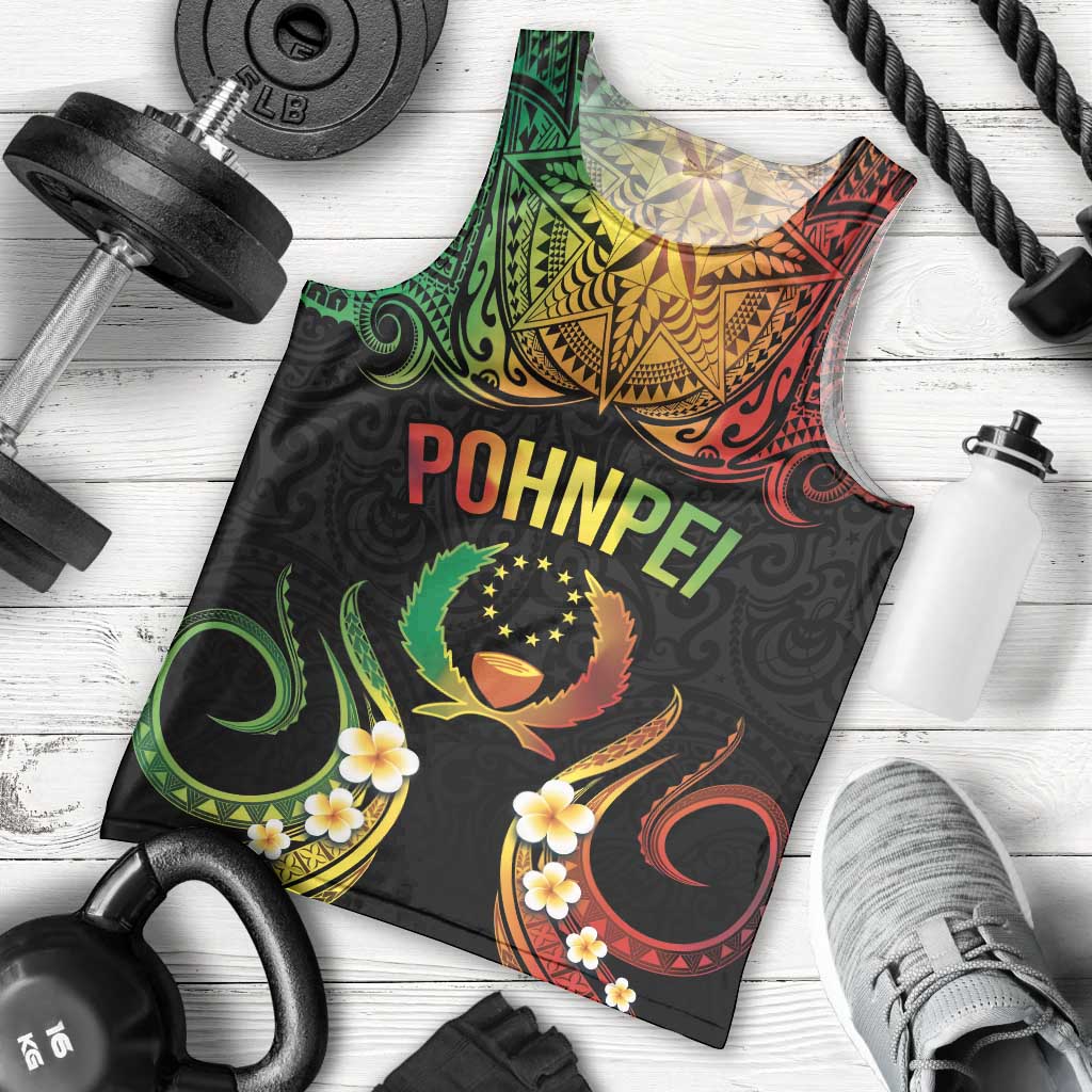 Personalised Pohnpei Independence Day Men Tank Top Polynesian Tattoo and Plumeria Reggae Color LT03 - Polynesian Pride