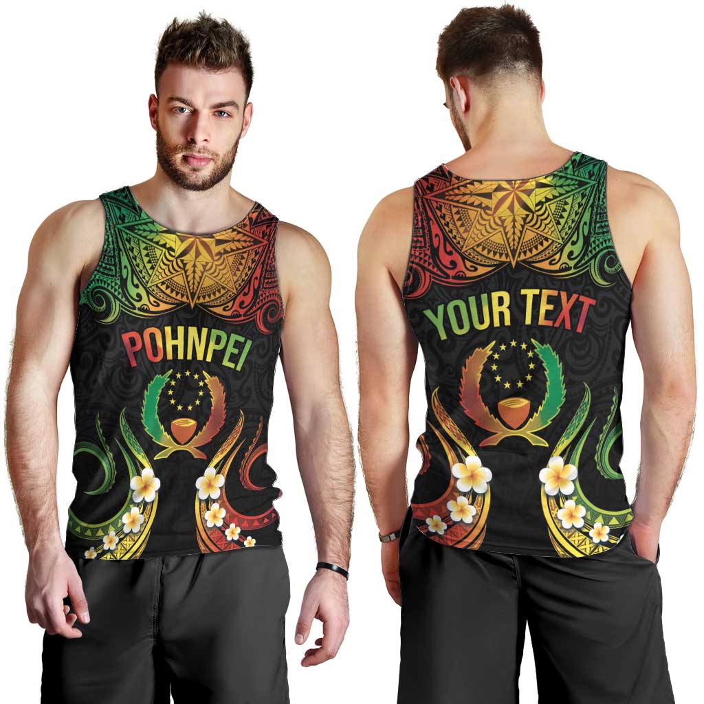 Personalised Pohnpei Independence Day Men Tank Top Polynesian Tattoo and Plumeria Reggae Color LT03 - Polynesian Pride