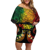Personalised Pohnpei Independence Day Off Shoulder Short Dress Polynesian Tattoo and Plumeria Reggae Color LT03 Women Reggae - Polynesian Pride
