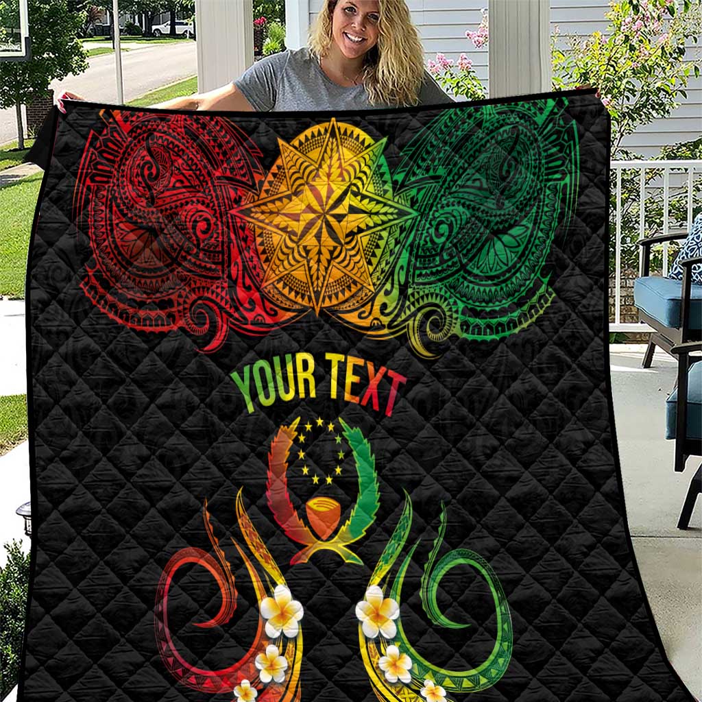 Personalised Pohnpei Independence Day Quilt Polynesian Tattoo and Plumeria Reggae Color